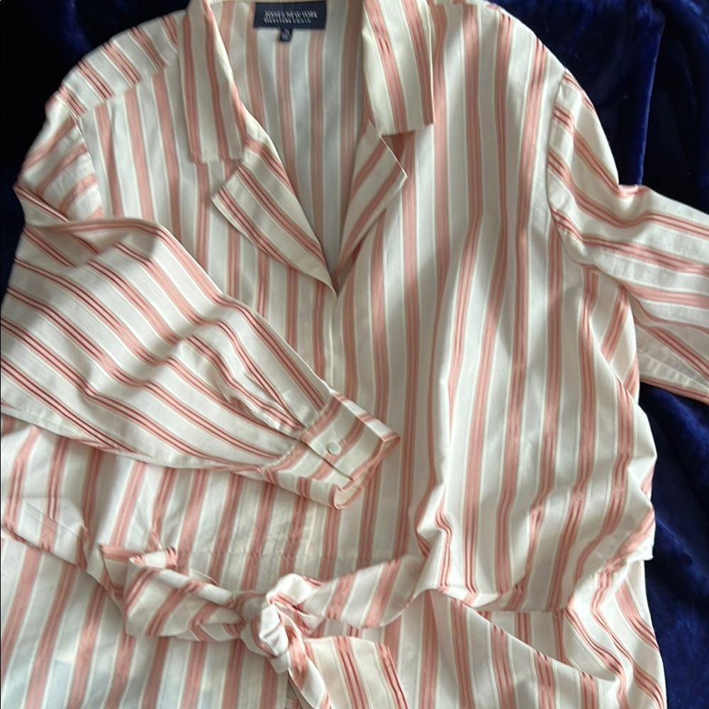 Jones New York Orange and White Striped Blouse - Picture 3 of 4